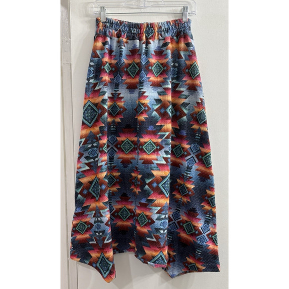 Farm Rio Brazil Skirted Pants Small‎ Aztek Geometric Maxi Boho Blue Orange - Picture 1 of 12